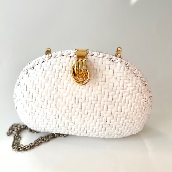 Vintage White Wicker Rattan Wood Clutch/Shoulder Bag - Picture 4 of 7